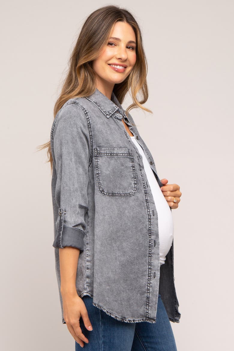 Blue Chambray Rolled Cuff Shirt, Alternate, color, Charcoal Grey