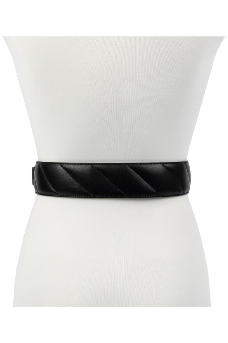 Quilted Leather Belt, Alternate, color, BLACK/ POWDER COAT BLACK