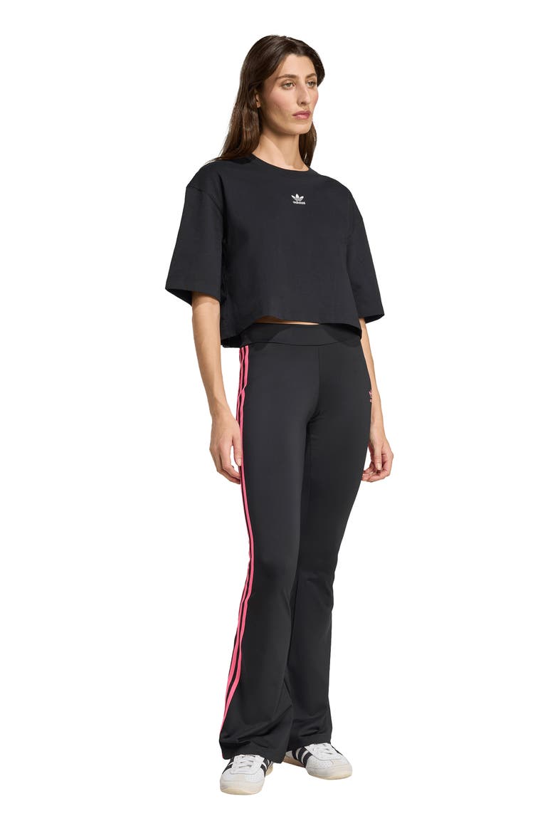 3-Stripes Flare Leggings, Alternate, color, BLACK/ LUCID PINK