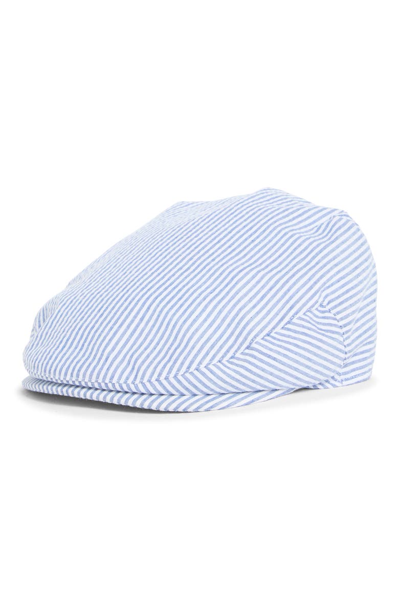 Ivy Stripe Seersucker Newsboy Cap, Main, color, LIGHT BLUE