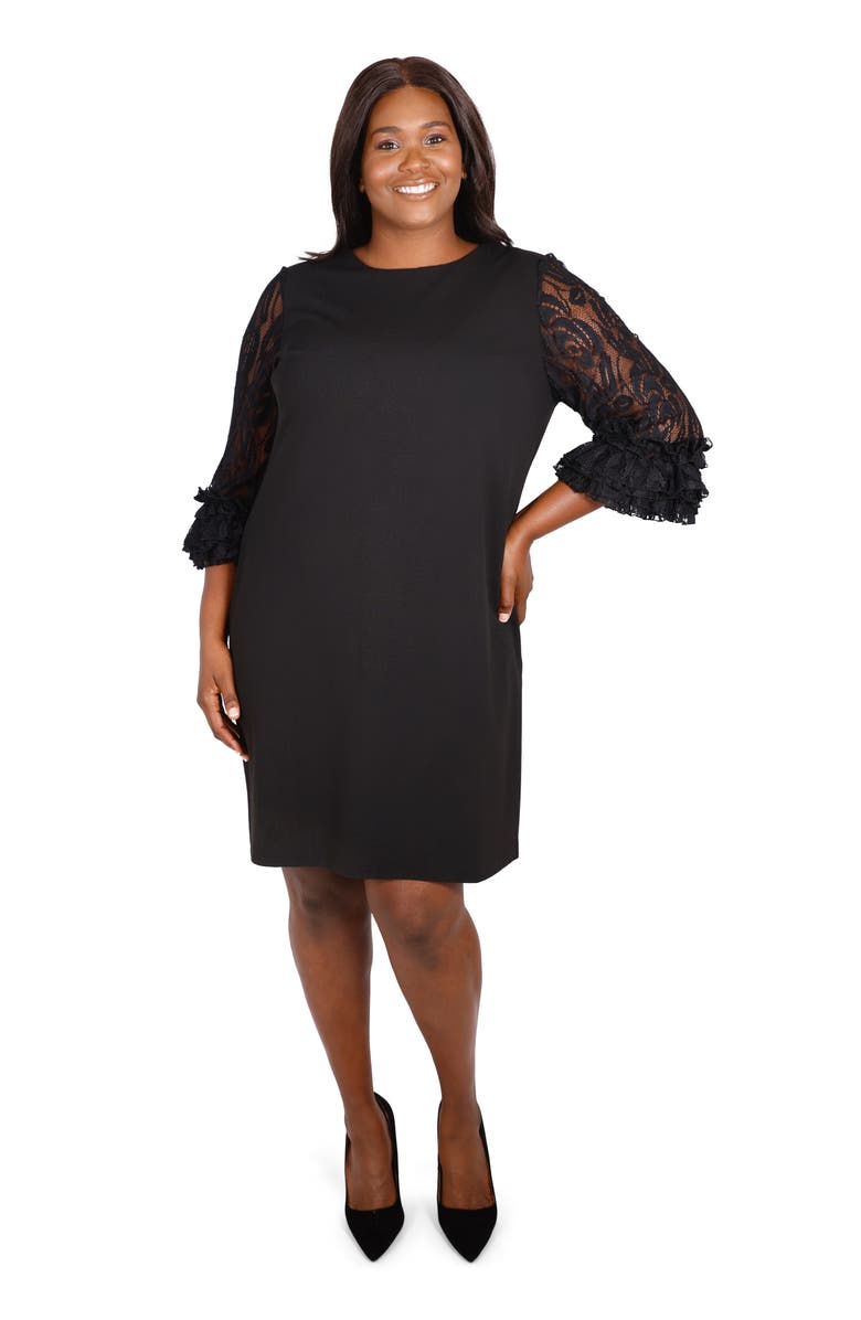 Marée Pour Toi Ruffle Lace Sleeve Dress, Alternate, color, 