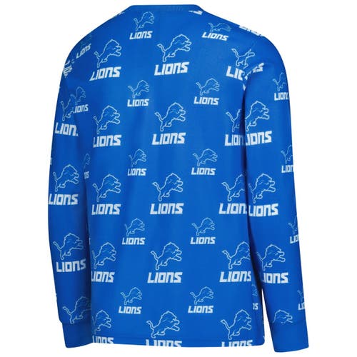 Outerstuff Youth Blue Detroit Lions All-over-print Long Sleeve T-shirt And Pants Sleep Set In Blue