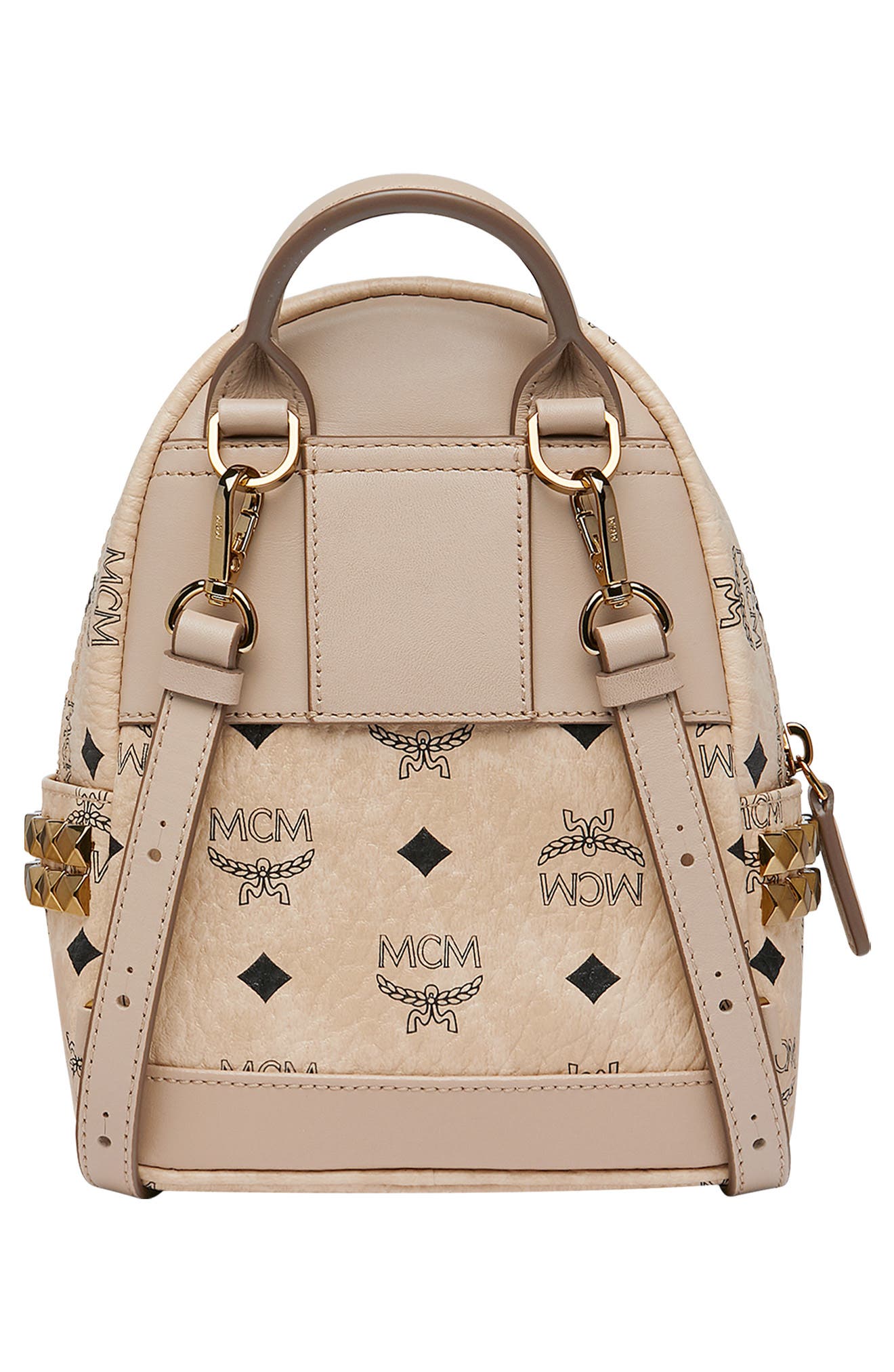 MCM Mini Stark Studded Convertible Visetos Coated Canvas Backpack
