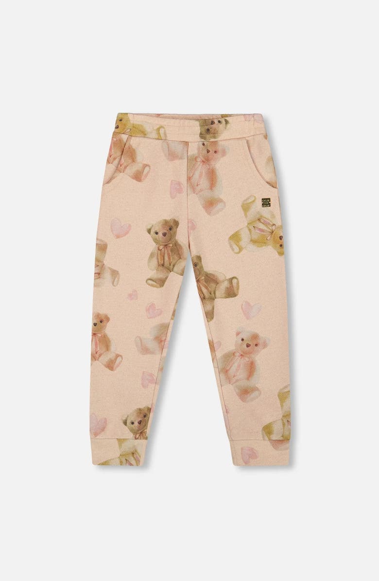 Deux par Deux Glittering French Terry Sweatpants Teddy Bear, Main, color, Beige