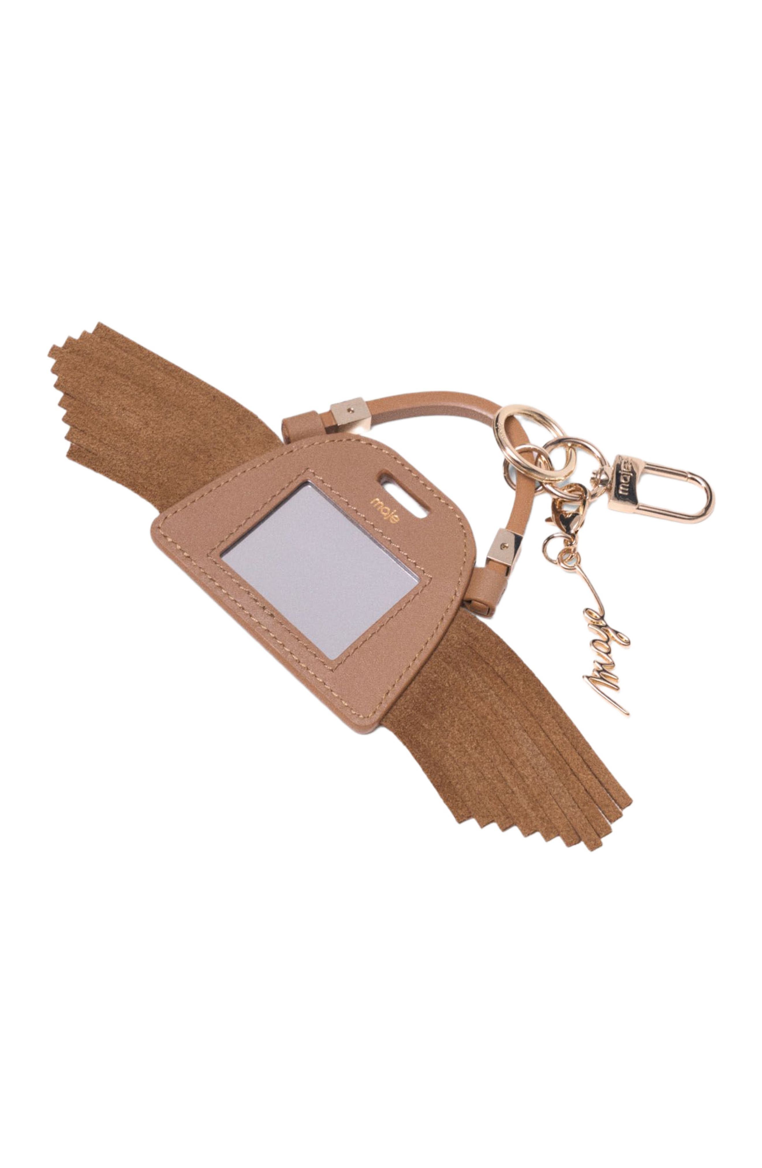 maje Miss M mini mirror bag charm, Alternate, color, Camel