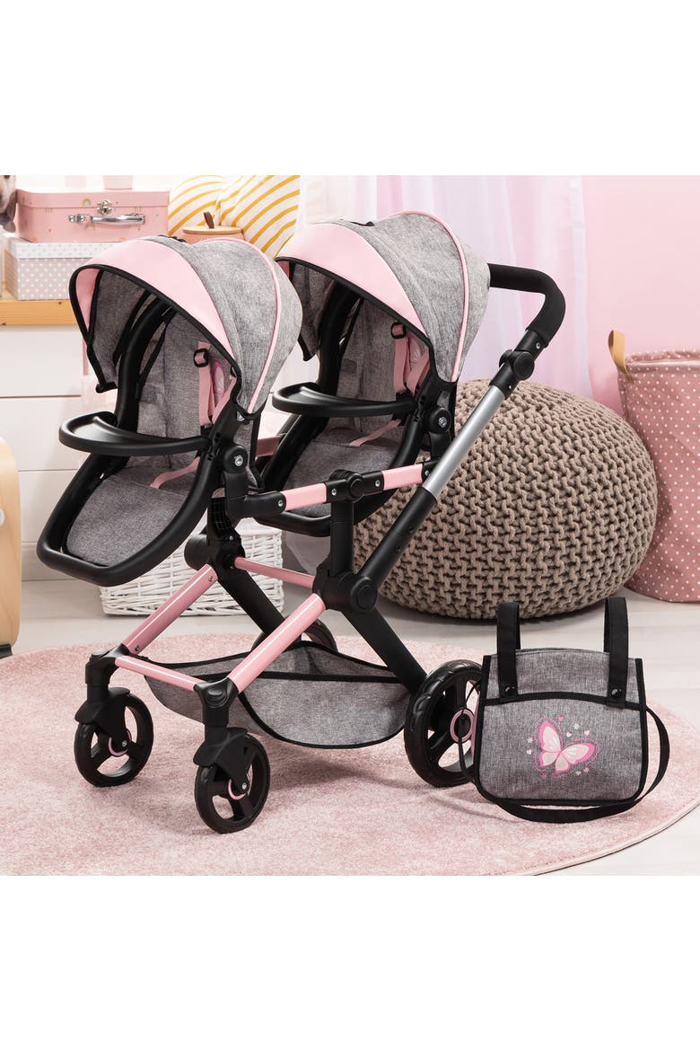 Xeo Twin Pram Butterfly Matching Handbag, Dolls 20 Inches, Alternate, color, Multicolored