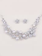 Modenaire Pearl Crystal Sharp Petal Necklace and Earring Set