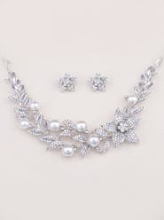 Modenaire Pearl Crystal Sharp Petal Necklace and Earring Set