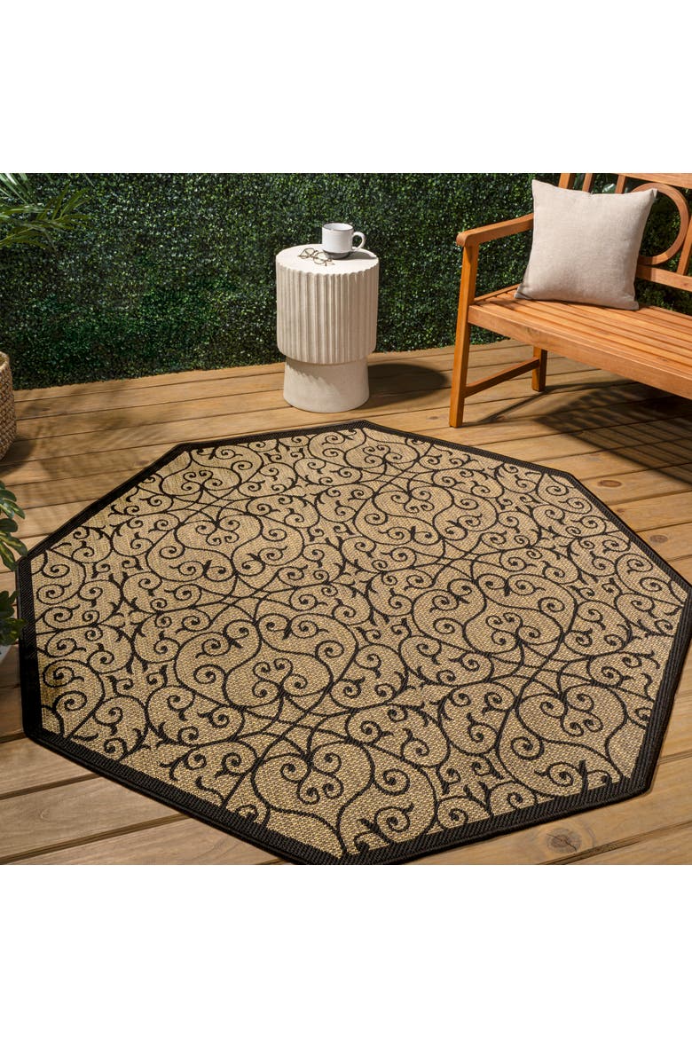 Madrid Vintage Filigree Textured Weave Octagon Indoor/Outdoor Area Rug, Alternate, color, Black/Khaki