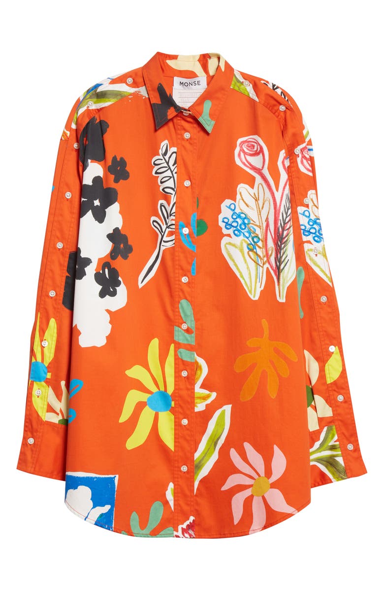 MONSE Floral Oversize Cotton Poplin Shirt, Alternate, color, 