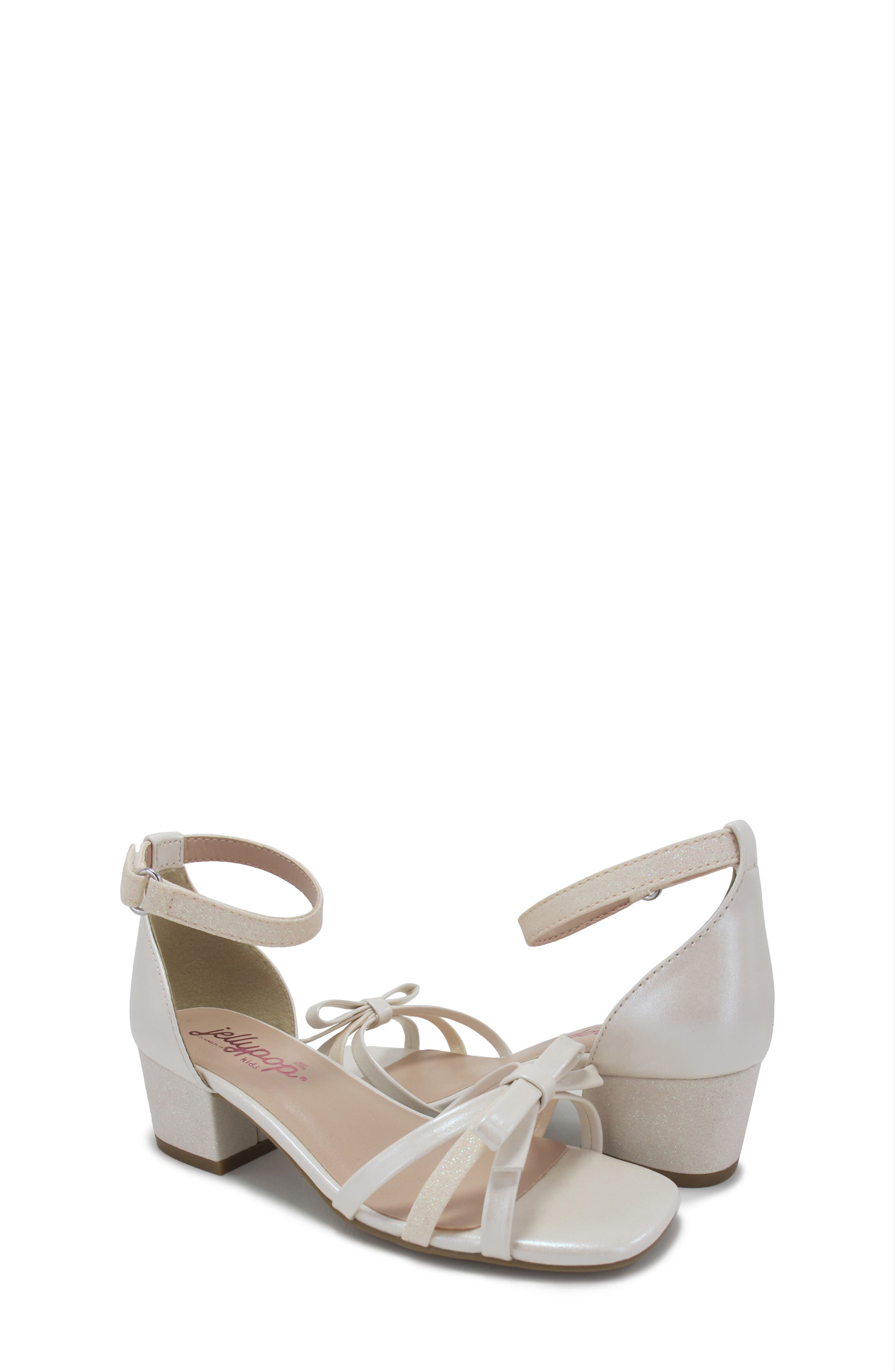 JELLYPOP Kids' Zendah Metallic Block Heel Sandal, Alternate, color, White
