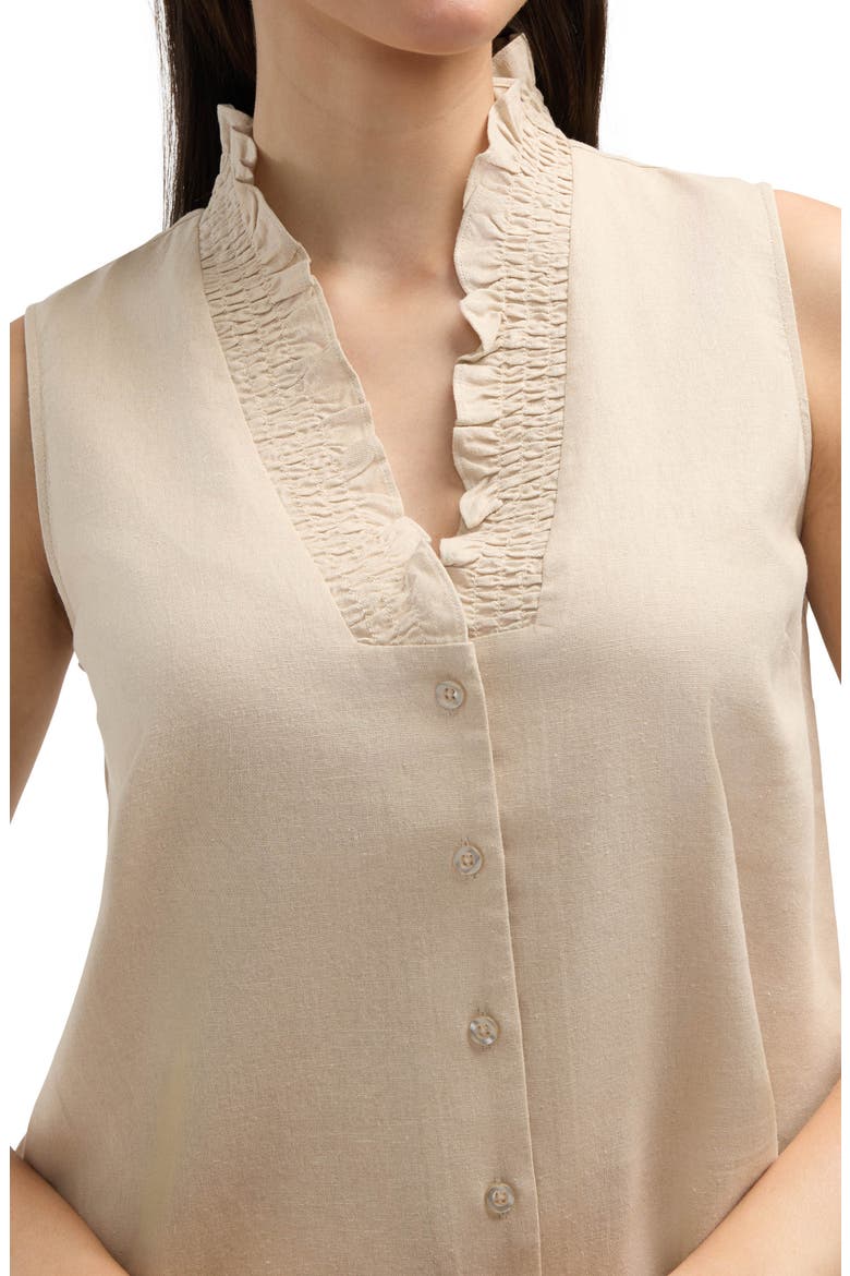 Ruffle Sleeveless Button-Up Shirt, Alternate, color, LINEN