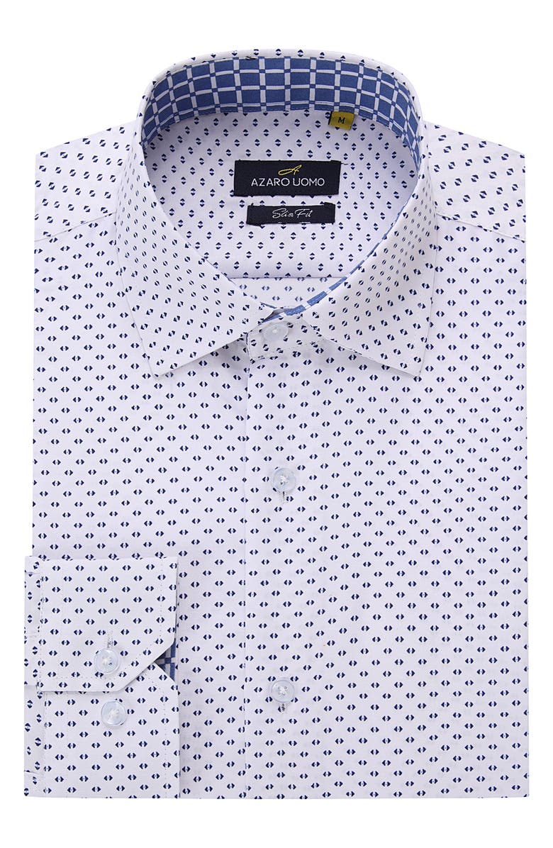 Azaro Uomo Slim Fit Geometric Print Performance Button-Up Shirt, Alternate, color, Blue
