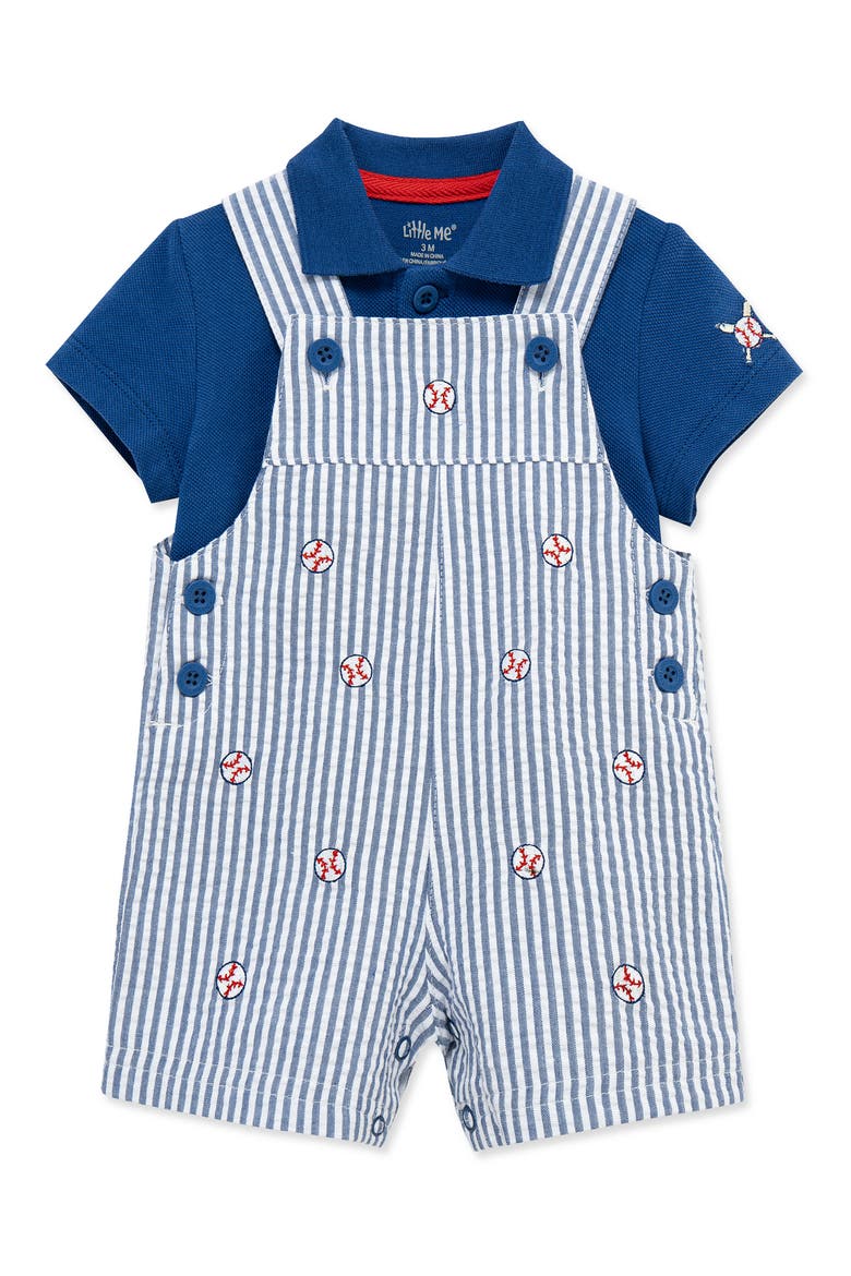Baseball Polo & Overalls Set, Alternate, color, BLUE