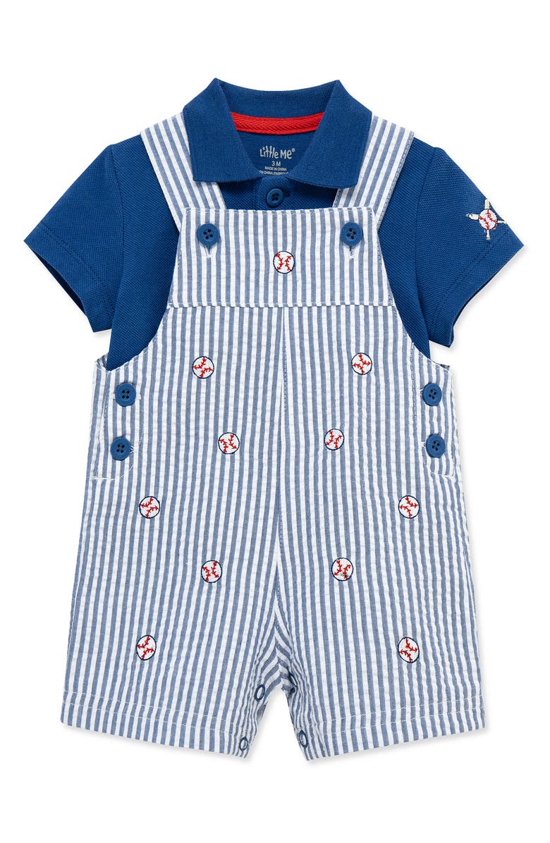 Little Me Baseball Polo & Overalls Set, Alternate, color, Blue