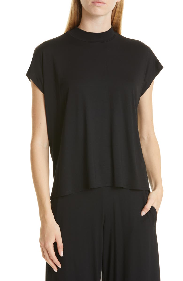 Eileen Fisher Mock Neck Cap Sleeve Top, Main, color,