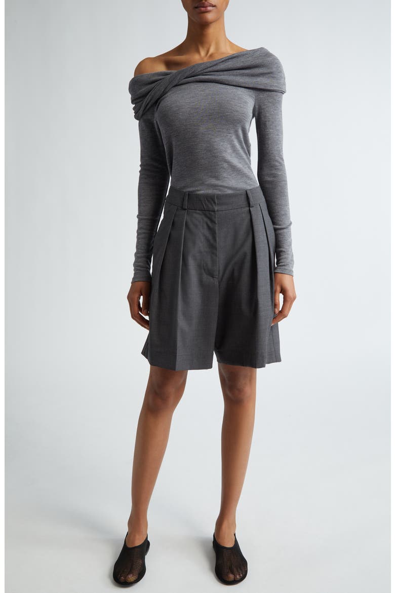 Tailored Virgin Wool Wide Leg Shorts, Alternate, color, DARK GREY MELANGE