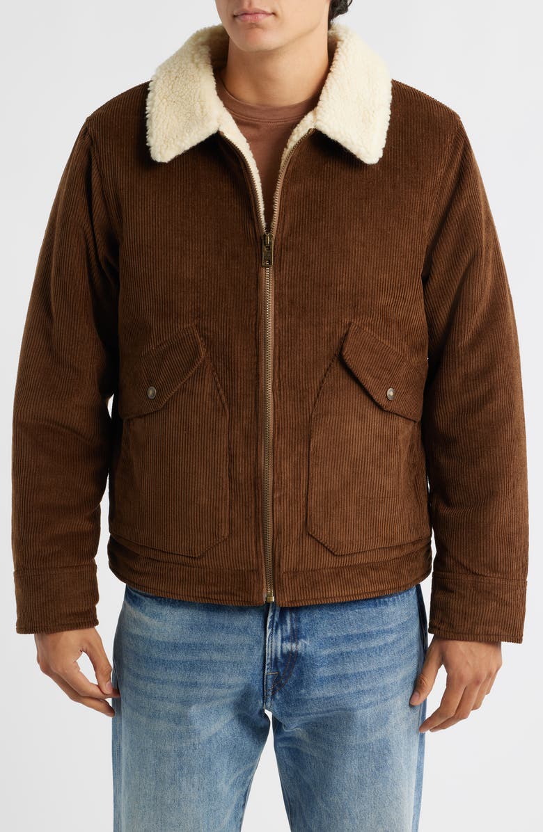 Schott NYC Corduroy Delivery Jacket with High Pile Fleece Collar, Alternate, color, Brown