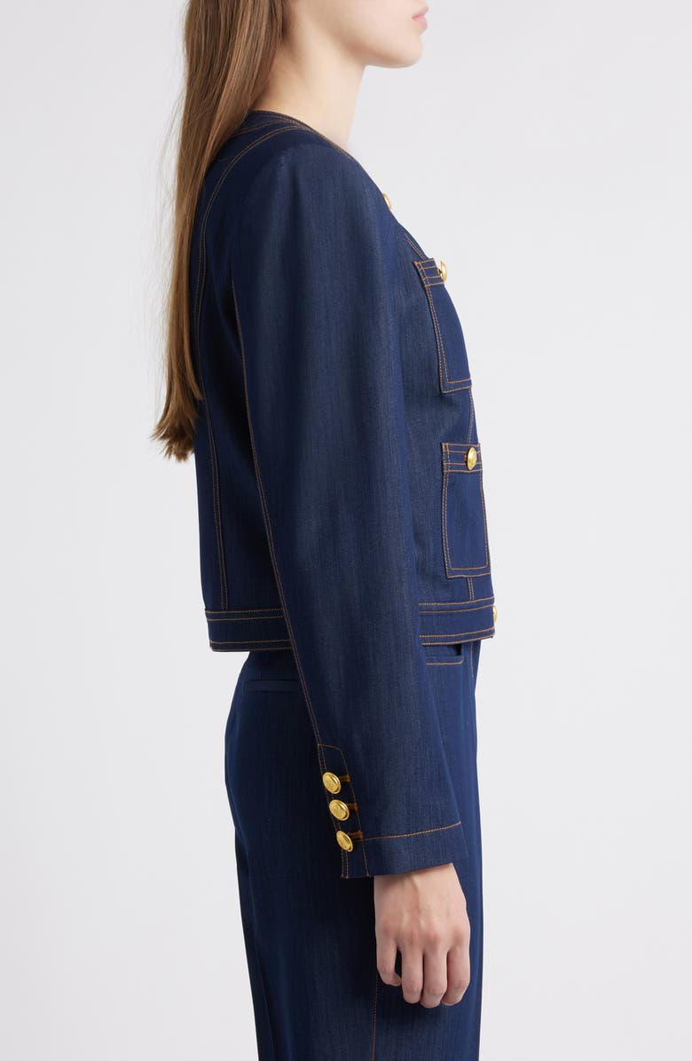 Tahari ASL Crop Denim Jacket, Alternate, color, 