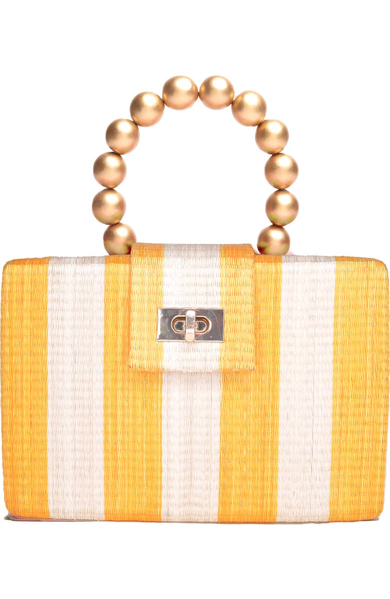 Soli & Sun THE LOUISA Woven Straw Clutch Bag, Main, color, Yellow & Cream Stripe