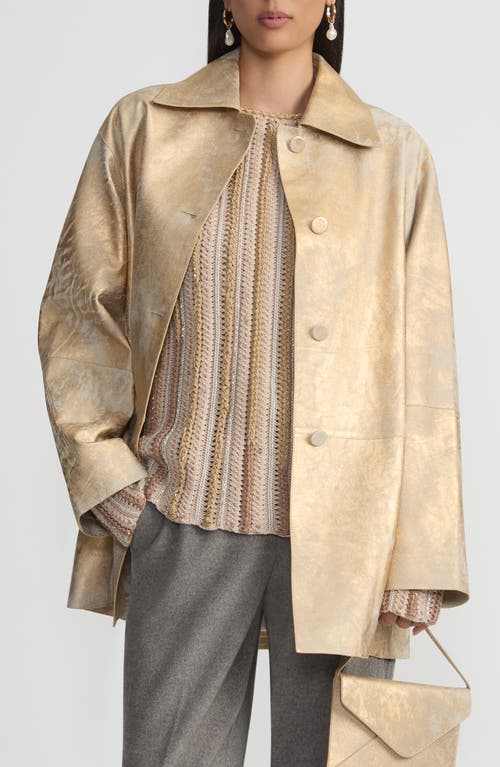 Lafayette 148 Gilded Lambskin Leather Oversized Swing Coat In Guilded Brass