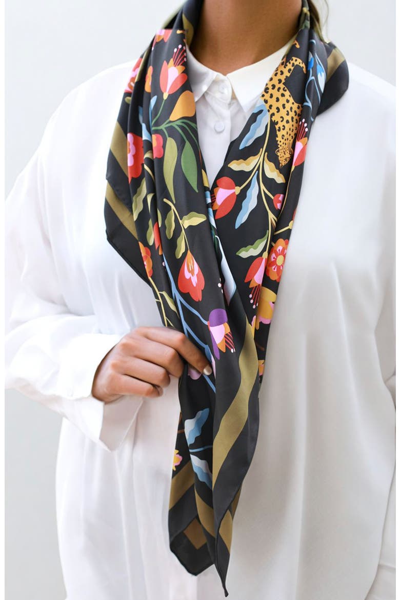 Double Sided Silk Scarf of Night Imagination, Alternate, color, Black