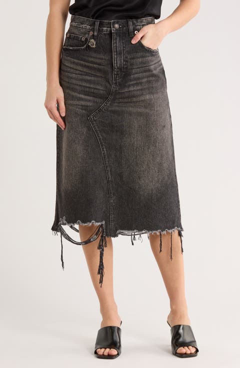 Jesse Raw Hem Midi Denim Skirt