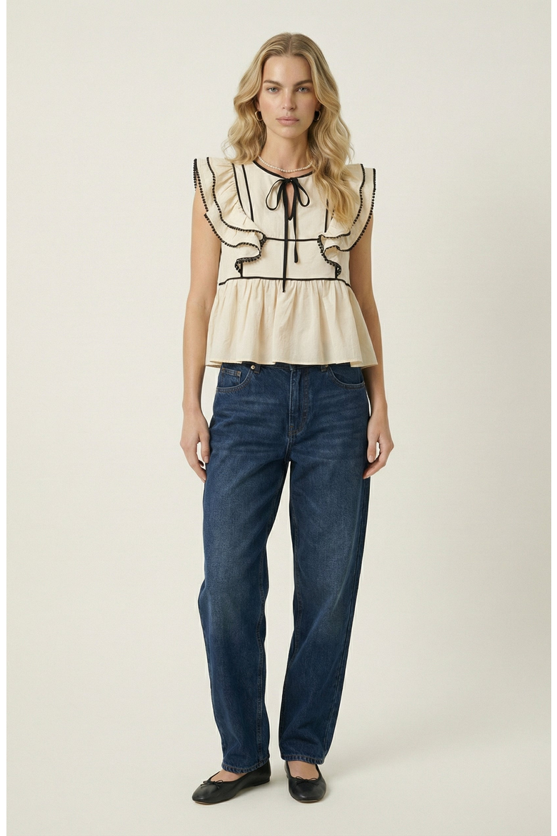 Ruffle Sleeve Peplum Front Tie Top, Alternate, color, Cream