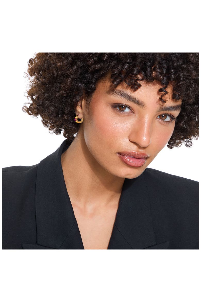 Stone Huggie Hoop Earrings, Alternate, color, PINK