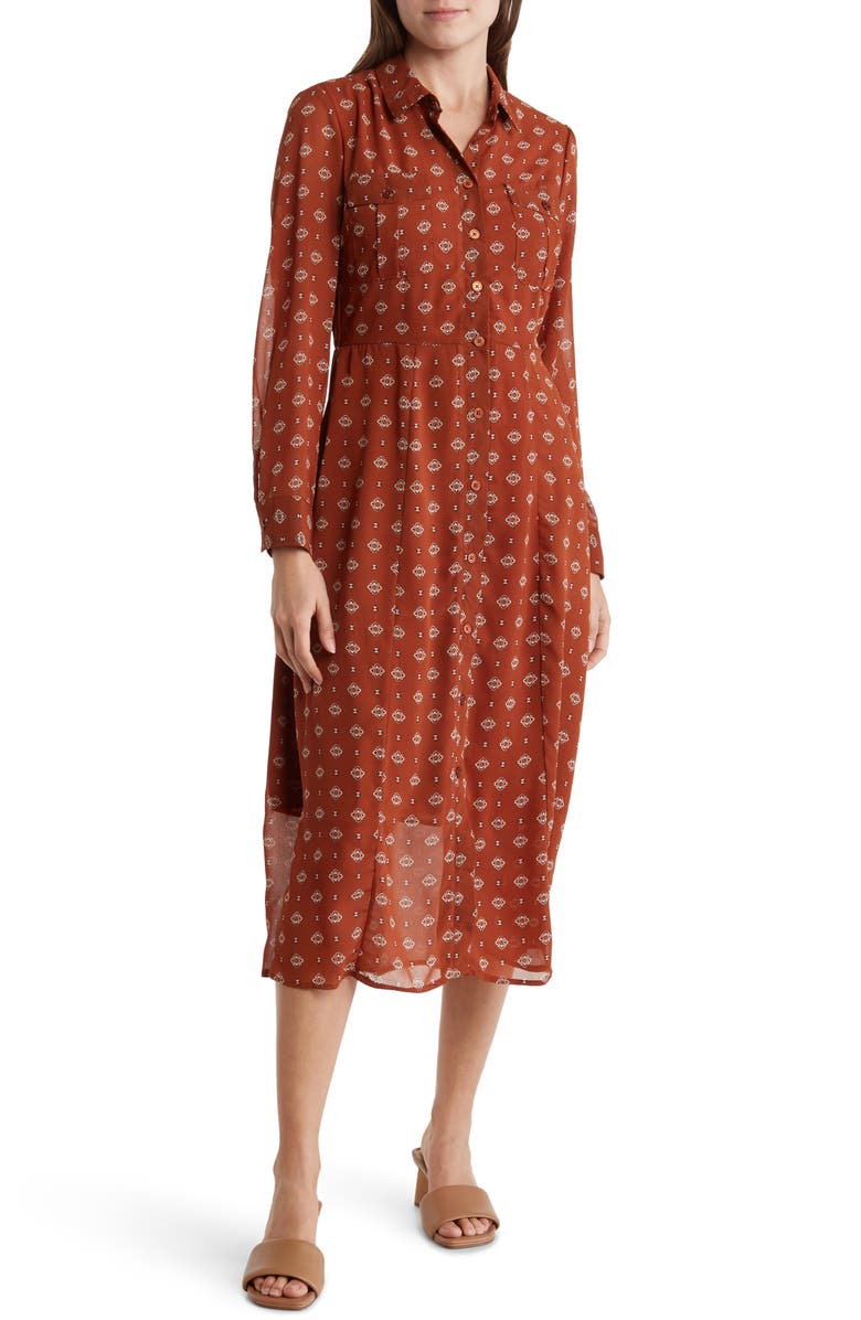 Lucky Brand Printed Midi Shirtdress, Main, color,