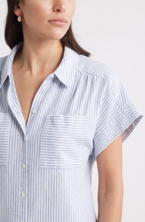 Caslon ® Linen Blend Short Sleeve Button-up Shirt In Blue