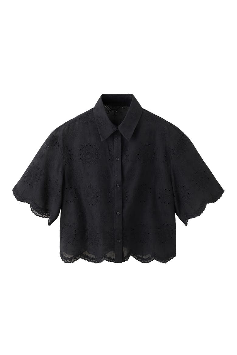 Embroidered Cropped Shirt, Alternate, color, BLACK