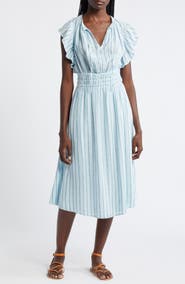 Rails Iona Stripe Linen Blend Midi Dress