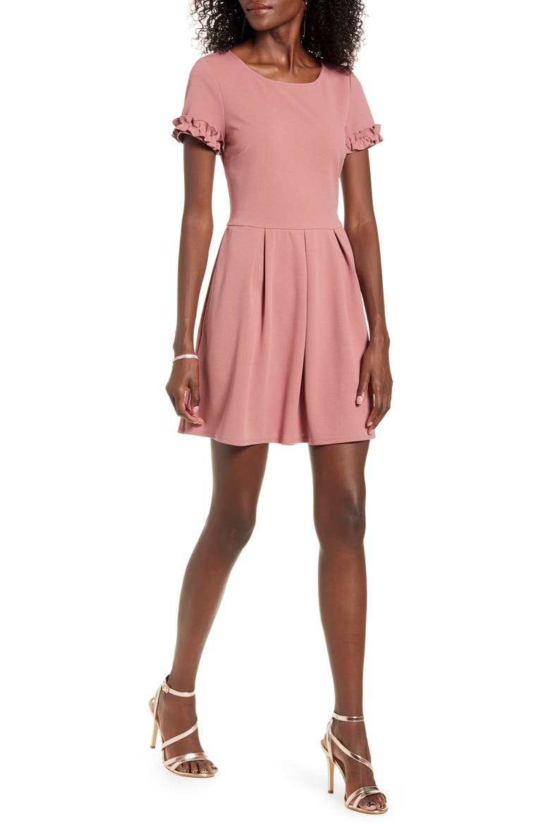 Ruffle Trim Minidress, Main, color, DARK MAUVE