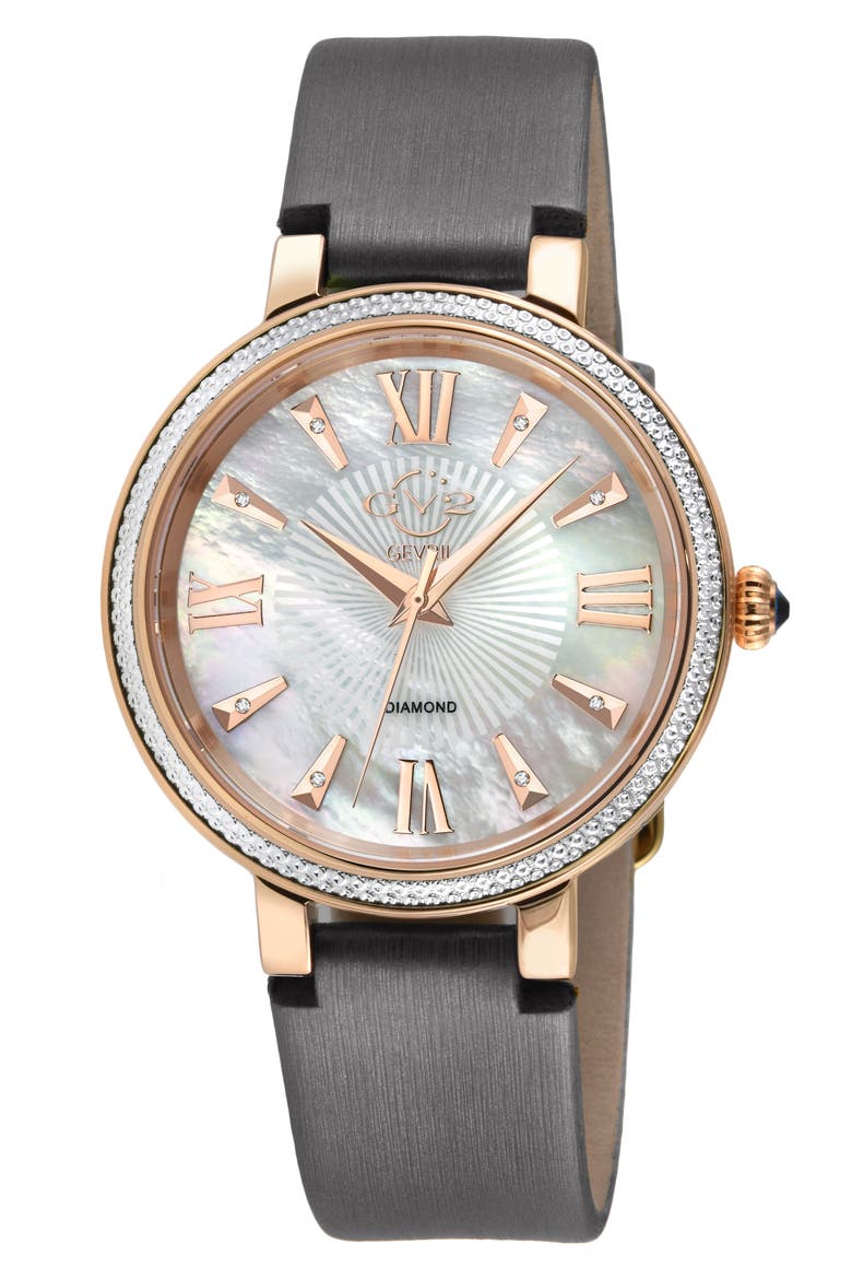 Women's Genoa Diamond Dial Leather Strap Watch, 37mm, Main, color, GRAY