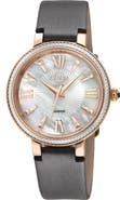 GV2 Women's Genoa Diamond Dial Leather Strap Watch, 37mm