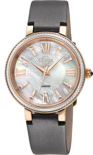 GV2 Women's Genoa Diamond Dial Leather Strap Watch, 37mm