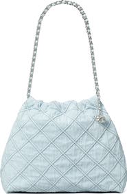 Tory Burch Fleming Soft Quilted Denim Hobo Bag