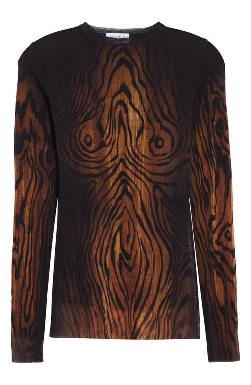 Jean Paul Gaultier Stripe Long Sleeve Mesh Top In Multi