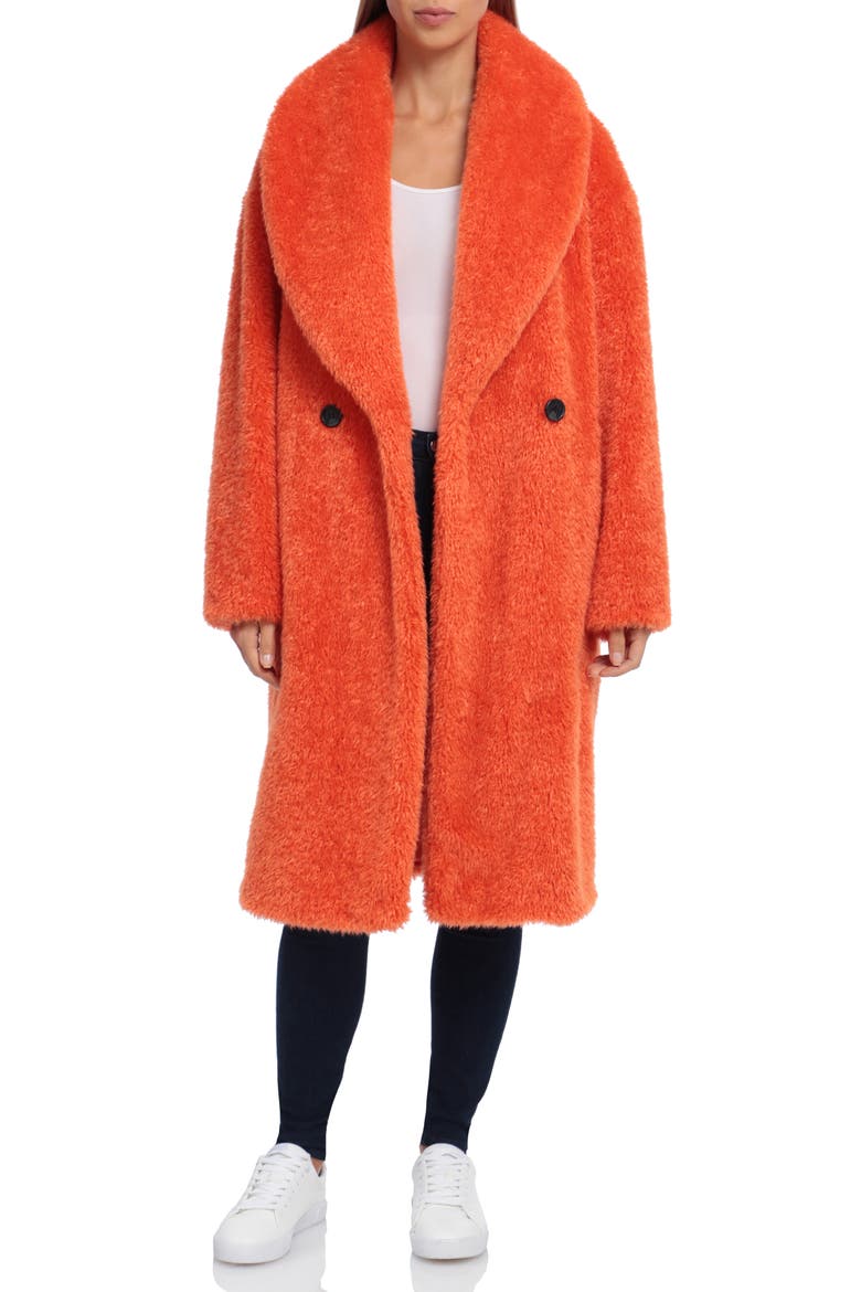 Shawl Collar Faux Fur Coat, Main, color, DEEP ORANGE