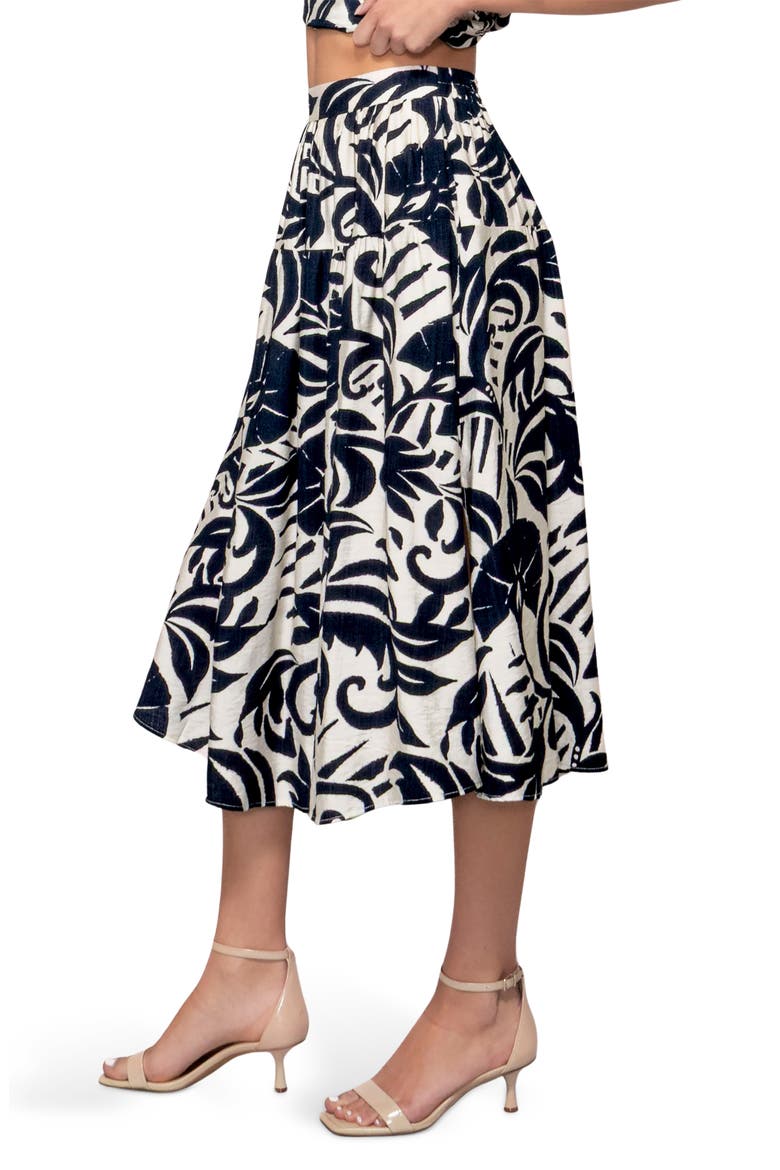 Tiered Midi Skirt, Alternate, color, NAVY/ WHITE