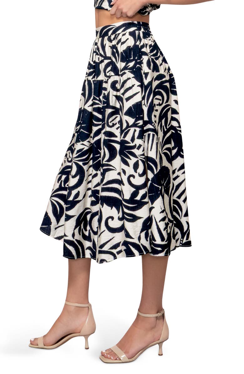 MELLODAY Tiered Midi Skirt, Alternate, color, Navy/ White