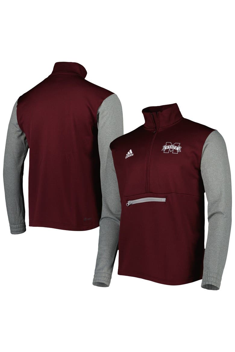 Men's adidas Maroon/Heathered Gray Mississippi State Bulldogs Team AEROREADY Half-Zip Top, Main, color, Maroon