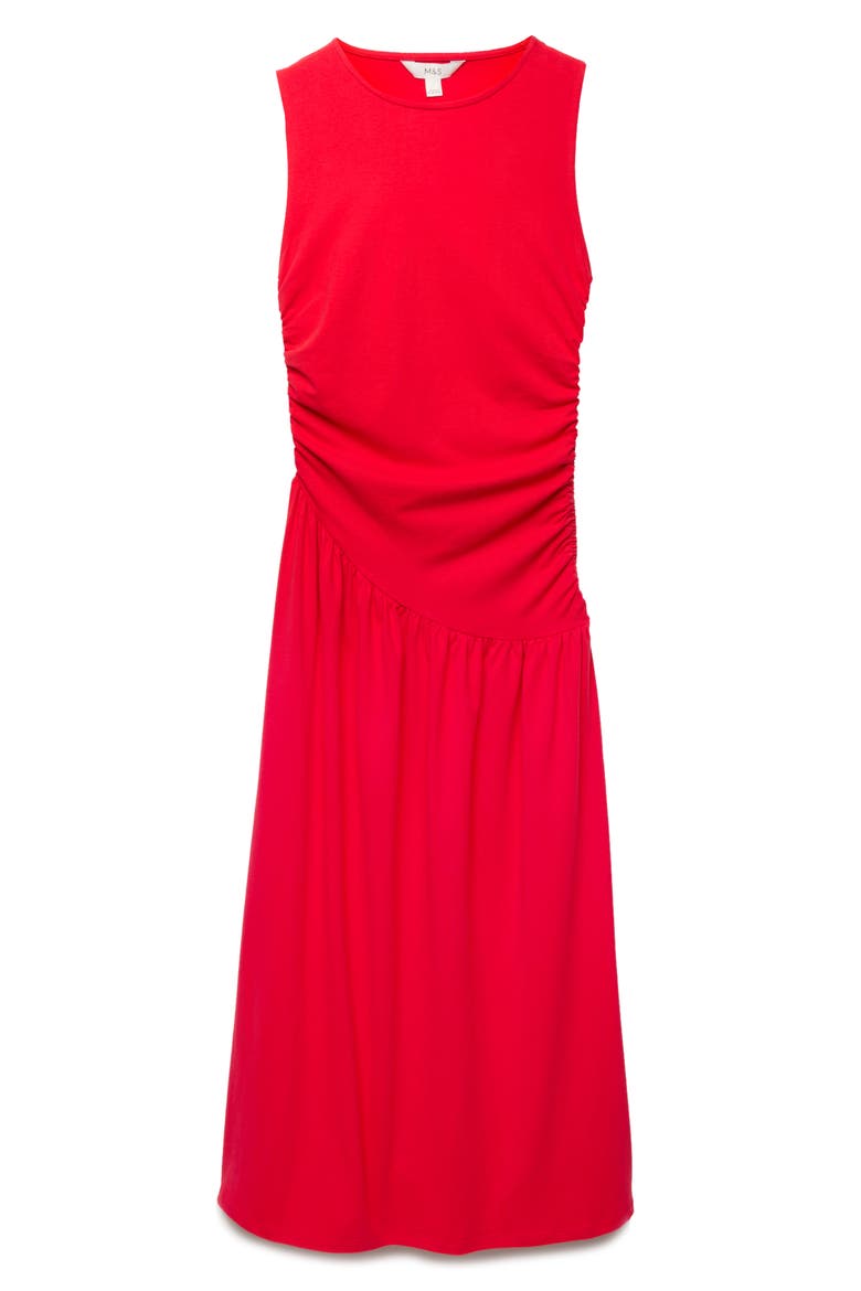 Sleeveless Ruched Jersey Midi Dress, Main, color, CHILLI RED