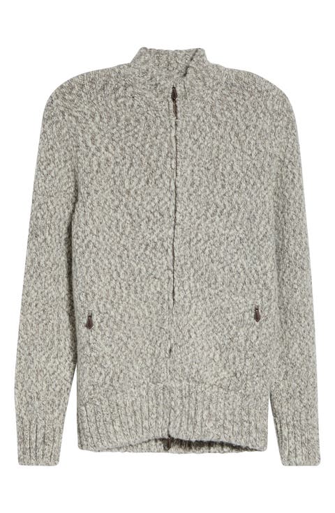 Stretch Wool Blend Full Zip Sweater