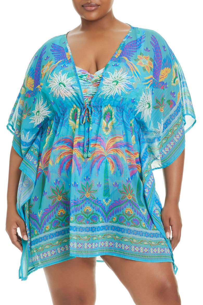 Semisheer Cover-Up Caftan, Main, color, TURQ