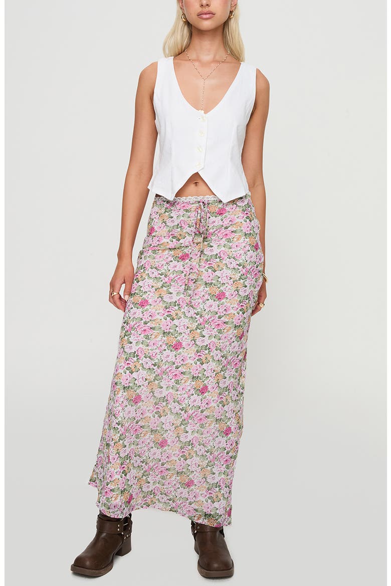 Emily Floral Print Tie Waist Maxi Skirt, Alternate, color, PINK