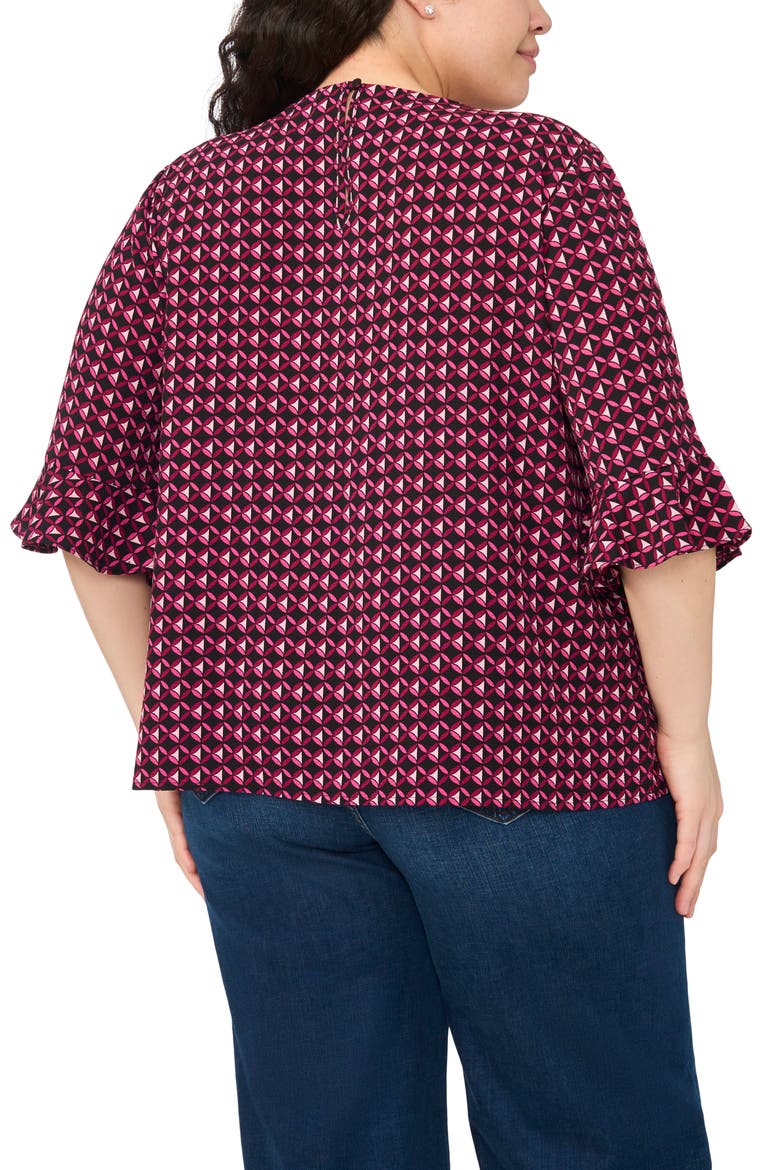 Ruffle Cuff Print Top, Alternate, color, STARLET ROSE