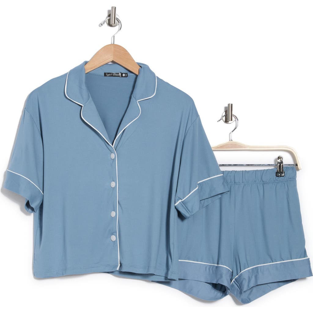 Tart Kine Short Sleeve Button-up Shirt & Shorts Pajamas In Provincial Blue