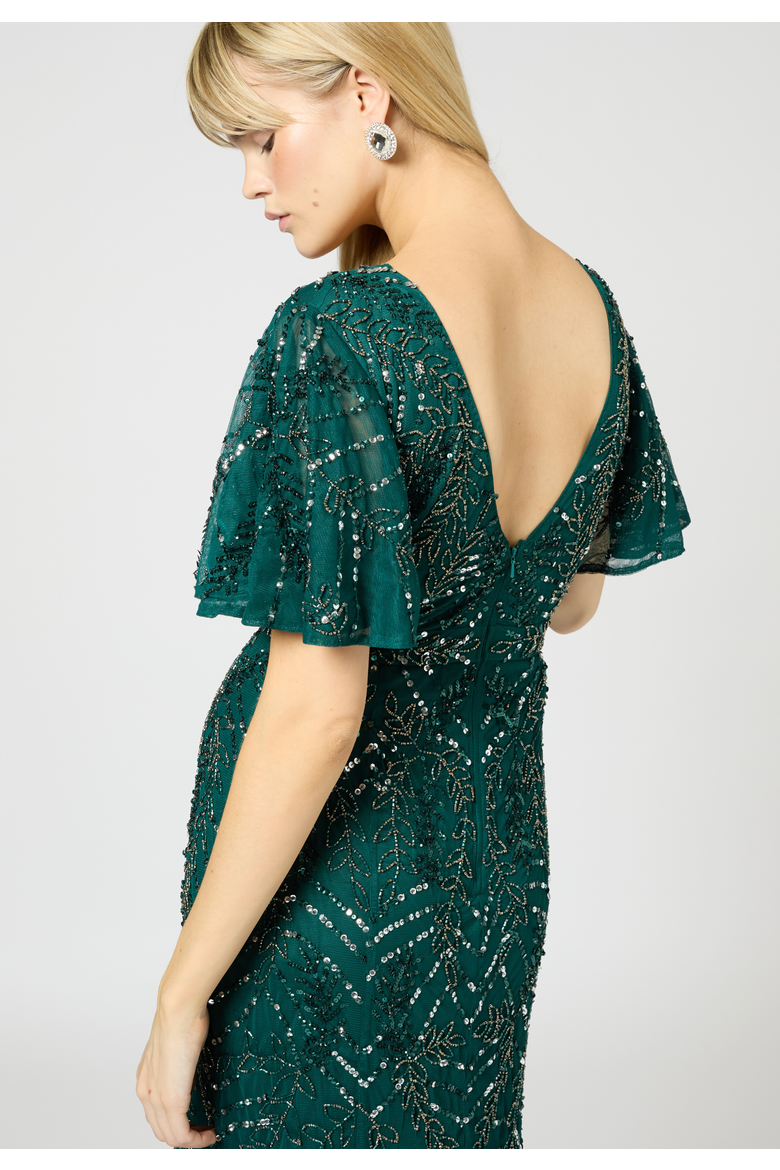 Embellished Sequins Wrap Neck Maxi, Alternate, color, EMERALD GREEN